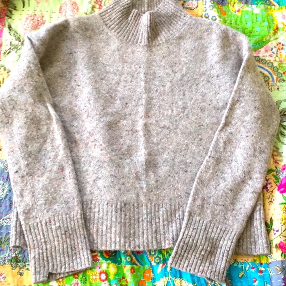 A.L.C. Confetti Gray Cashmere Wool Blend Cropped Mockneck Sweater EUC